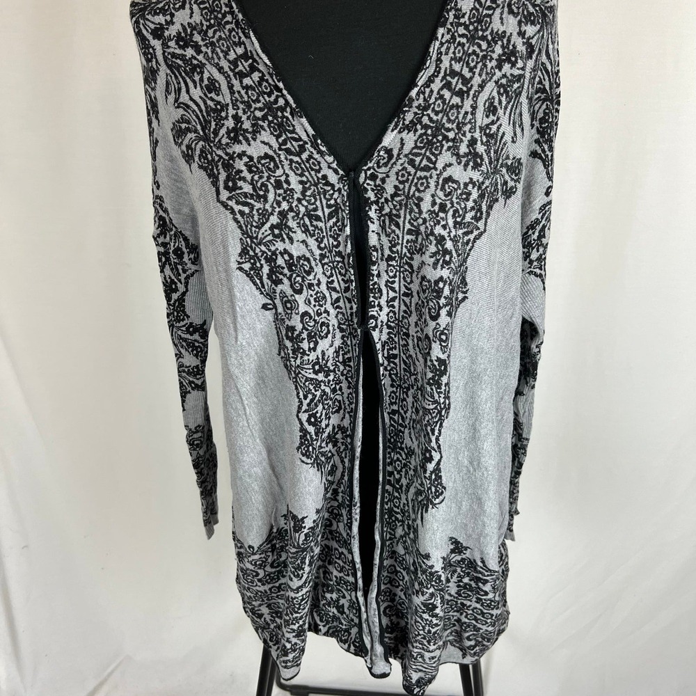 Soft Surroundings Womens Carrie Cardigan Gray Black Size Medium Sweater